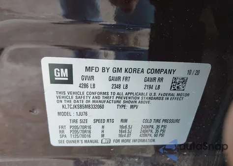 2021 Chevrolet Trax Fwd Ls из США, поврежденный, VIN KL7CJKSB5MB332060